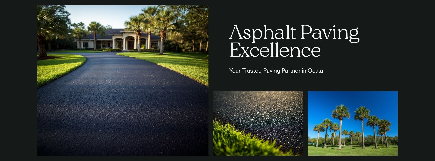 Freshly paved asphalt driveway leading to a Florida home in Ocala